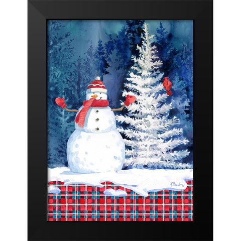 Frosted Snowman Vertical Black Modern Wood Framed Art Print by Brent, Paul