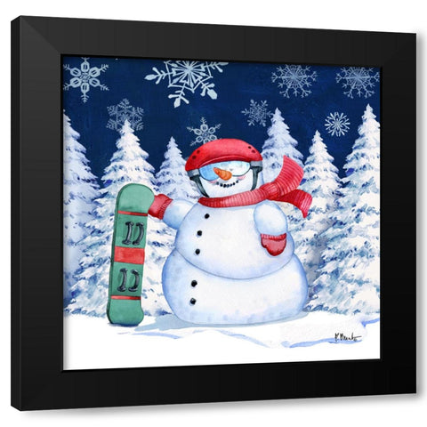 Icy Snowman II - Navy Black Modern Wood Framed Art Print by Brent, Paul