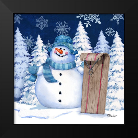 Icy Snowman IV - Navy Black Modern Wood Framed Art Print by Brent, Paul