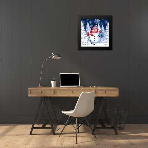 Icy Snowman VIII - Navy Black Modern Wood Framed Art Print by Brent, Paul