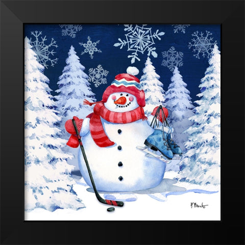 Icy Snowman VIII - Navy Black Modern Wood Framed Art Print by Brent, Paul