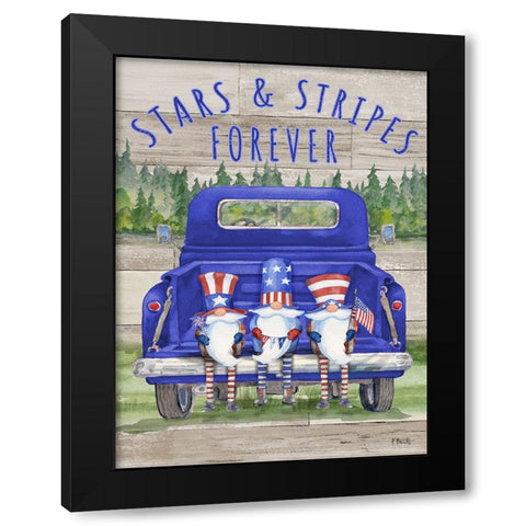 Patriotic Gnomes Truck - Blend Black Modern Wood Framed Art Print with Double Matting by Brent, Paul
