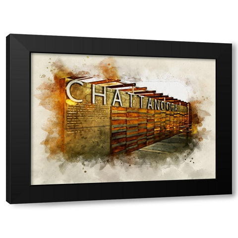 Chatt Pier Sign Watercolor Black Modern Wood Framed Art Print by Lee, Rachel