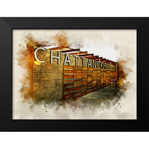 Chatt Pier Sign Watercolor Black Modern Wood Framed Art Print by Lee, Rachel