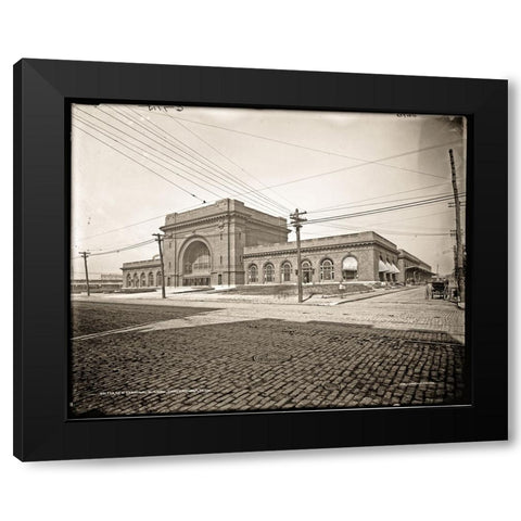 Choo Choo Hotel Antique Sepia Black Modern Wood Framed Art Print with Double Matting by Lee, Rachel