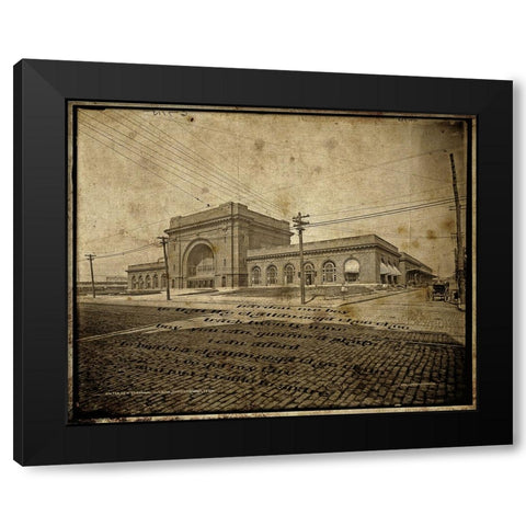 Choo Choo Hotel Antique with Lyrics Black Modern Wood Framed Art Print with Double Matting by Lee, Rachel