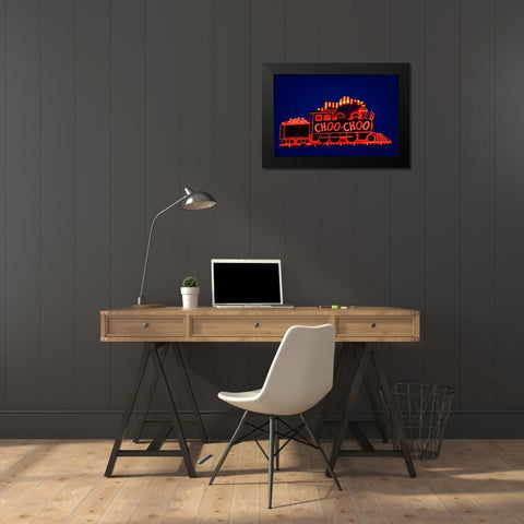 Choo Choo Sign Black Modern Wood Framed Art Print by Lee, Rachel
