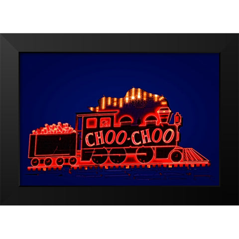 Choo Choo Sign Black Modern Wood Framed Art Print by Lee, Rachel