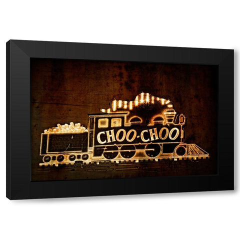 Choo Choo Sign Textured Black Modern Wood Framed Art Print with Double Matting by Lee, Rachel