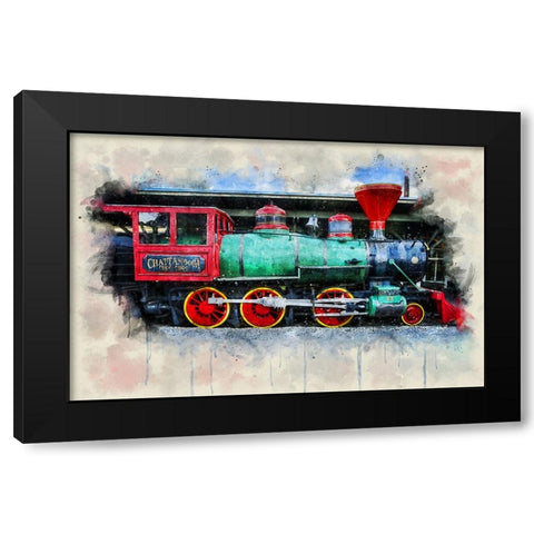 Choo Choo Train Watercolor Black Modern Wood Framed Art Print with Double Matting by Lee, Rachel