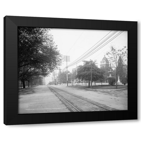 Fountain Square and Courthouse 1907 Black Modern Wood Framed Art Print by Lee, Rachel