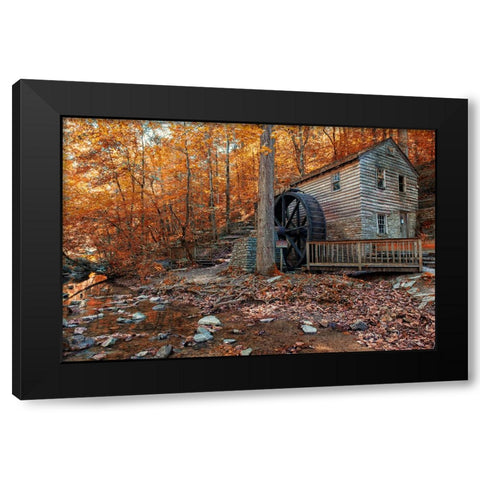 Smokies Grist Mill Fall Black Modern Wood Framed Art Print with Double Matting by Lee, Rachel