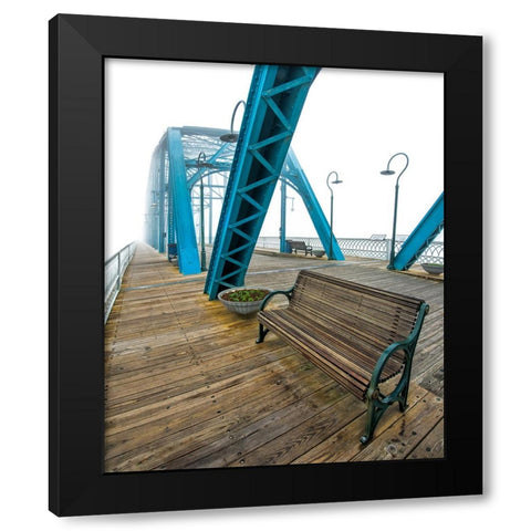 Walnut Bench in Fog Black Modern Wood Framed Art Print by Lee, Rachel