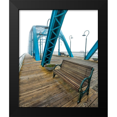 Walnut Bench in Fog Black Modern Wood Framed Art Print by Lee, Rachel