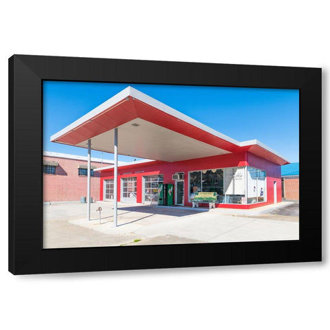 Red Service Station Black Modern Wood Framed Art Print by Malone, Will