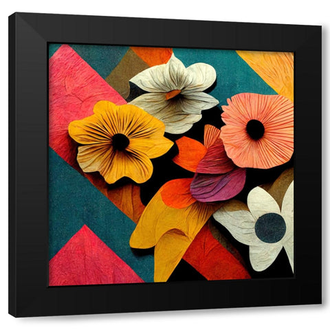 Paper Flowers 10 Black Modern Wood Framed Art Print with Double Matting by Screendoor