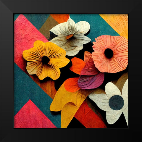 Paper Flowers 10 Black Modern Wood Framed Art Print by Screendoor