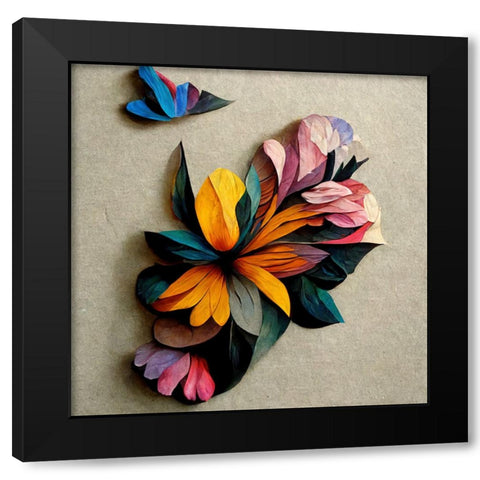 Paper Flowers 11 Black Modern Wood Framed Art Print with Double Matting by Screendoor