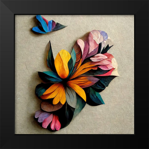 Paper Flowers 11 Black Modern Wood Framed Art Print by Screendoor