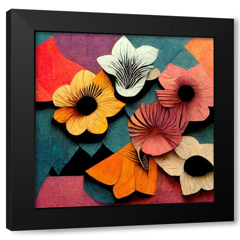 Paper Flowers 12 Black Modern Wood Framed Art Print with Double Matting by Screendoor
