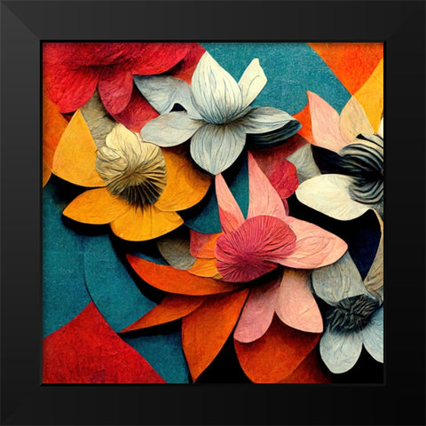 Paper Flowers 14 Black Modern Wood Framed Art Print by Screendoor