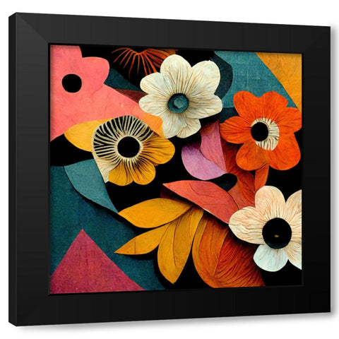 Paper Flowers 19 Black Modern Wood Framed Art Print with Double Matting by Screendoor