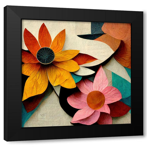 Paper Flowers 20 Black Modern Wood Framed Art Print with Double Matting by Screendoor