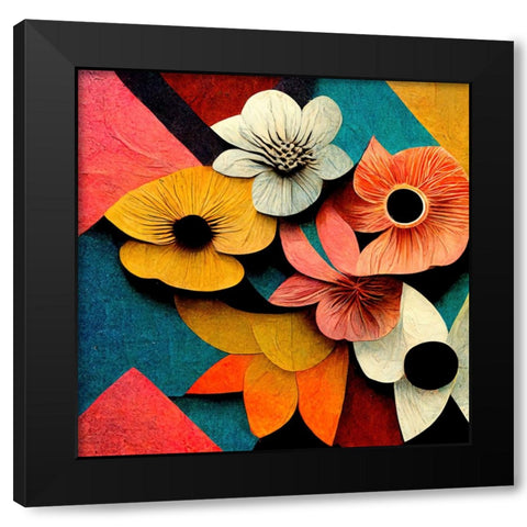 Paper Flowers 3 Black Modern Wood Framed Art Print with Double Matting by Screendoor