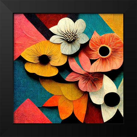 Paper Flowers 3 Black Modern Wood Framed Art Print by Screendoor