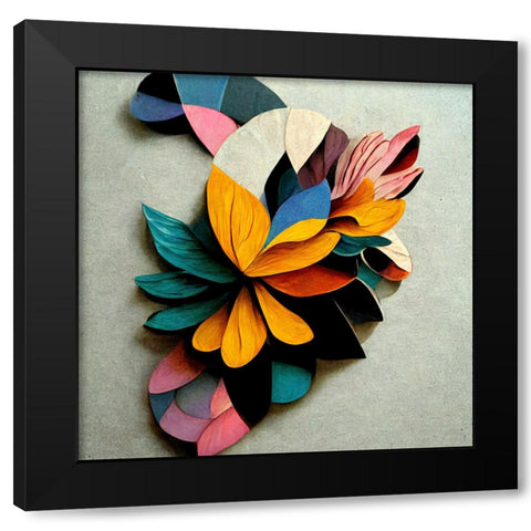 Paper Flowers 4 Black Modern Wood Framed Art Print with Double Matting by Screendoor