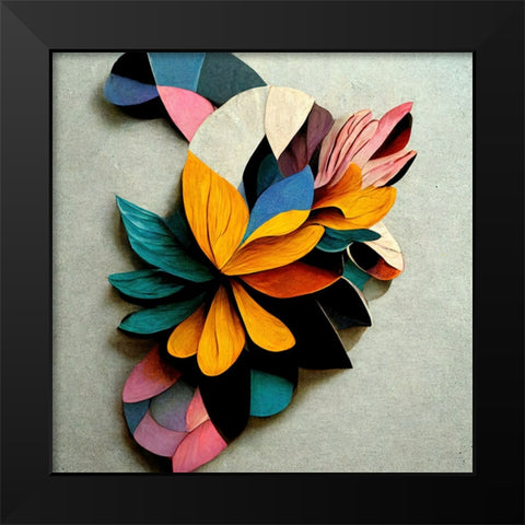 Paper Flowers 4 Black Modern Wood Framed Art Print by Screendoor