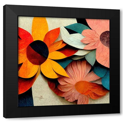 Paper Flowers 6 Black Modern Wood Framed Art Print with Double Matting by Screendoor