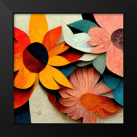 Paper Flowers 6 Black Modern Wood Framed Art Print by Screendoor
