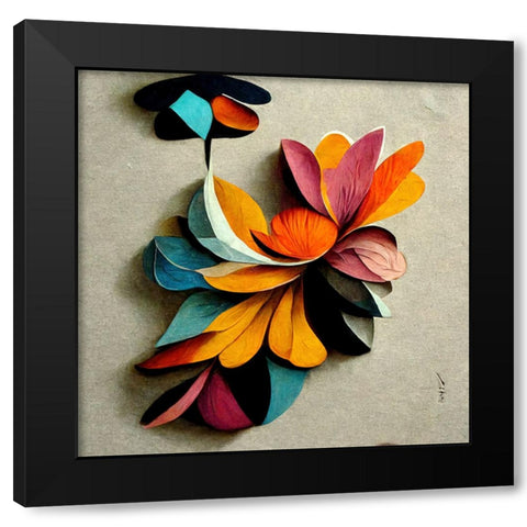 Paper Flowers 9 Black Modern Wood Framed Art Print with Double Matting by Screendoor