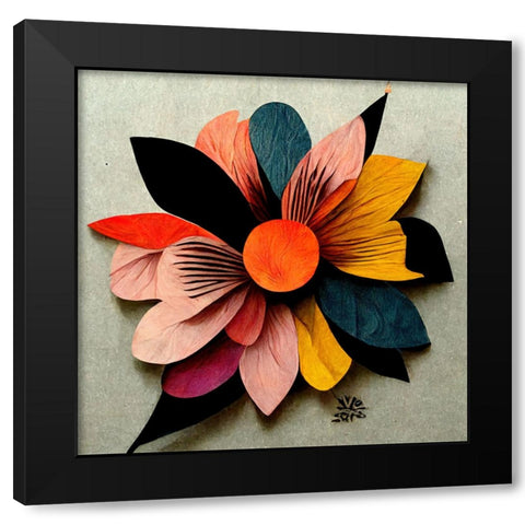 Paper Flowers Black Modern Wood Framed Art Print with Double Matting by Screendoor