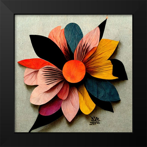 Paper Flowers Black Modern Wood Framed Art Print by Screendoor