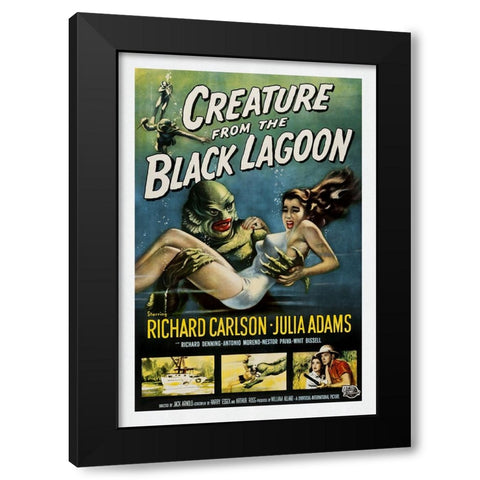 Creature From The Black Lagoon Black Modern Wood Framed Art Print with Double Matting by Screendoor