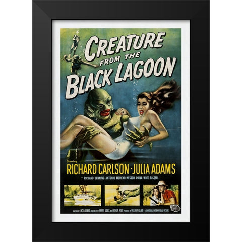 Creature From The Black Lagoon Black Modern Wood Framed Art Print by Screendoor