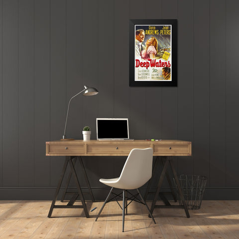 Deep Waters Black Modern Wood Framed Art Print by Screendoor