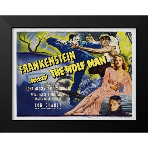 Frankenstein Meets The Wolf Man Black Modern Wood Framed Art Print by Screendoor