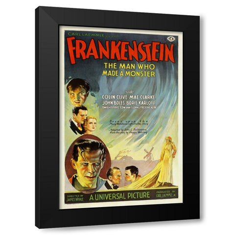 Frankenstein Black Modern Wood Framed Art Print with Double Matting by Screendoor