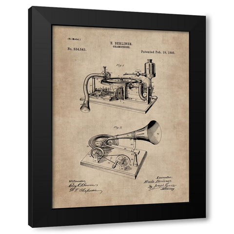 Patent Document of a Gramophone Black Modern Wood Framed Art Print with Double Matting by CAG