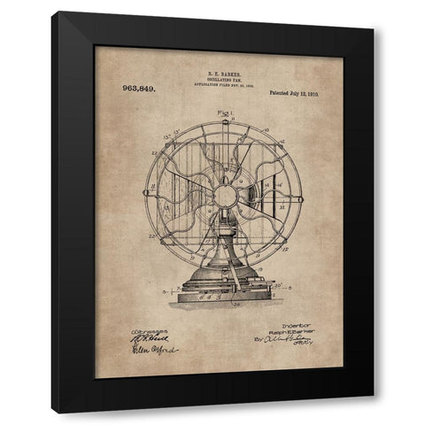 Patent Document of an Oscillating Fan Black Modern Wood Framed Art Print with Double Matting by CAG