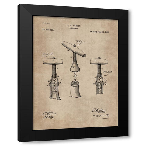 Patent Document of a Cork Screw Black Modern Wood Framed Art Print by CAG