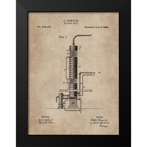 Patent Document of an Alcohol Still Black Modern Wood Framed Art Print by CAG