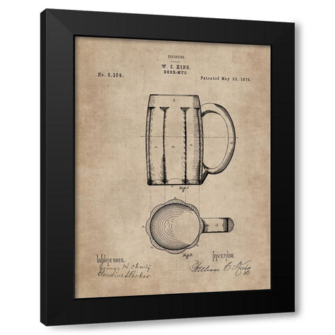 Patent Document of a Beer Mug Black Modern Wood Framed Art Print by CAG