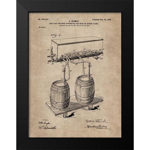 Patent Document of a Cold Air Pressure Apparatus for Beer Black Modern Wood Framed Art Print by CAG