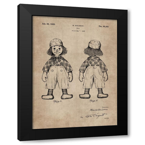 Patent Document of a Doll Black Modern Wood Framed Art Print by CAG