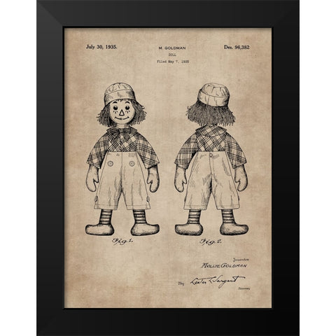 Patent Document of a Doll Black Modern Wood Framed Art Print by CAG