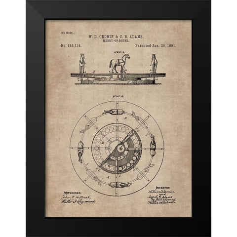 Patent Document of a Merry-Go-Round Black Modern Wood Framed Art Print by CAG